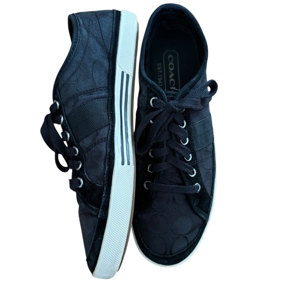 Men’s Coach Black on Black Brad Signature Logo Double C Canvas and Suede Shoes - Picture 4 of 8